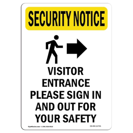 Signmission OSHA Security Sign, 10" Height, Aluminum, Visitor Entrance Please With Symbol, Portrait OS-SN-A-710-V-11791